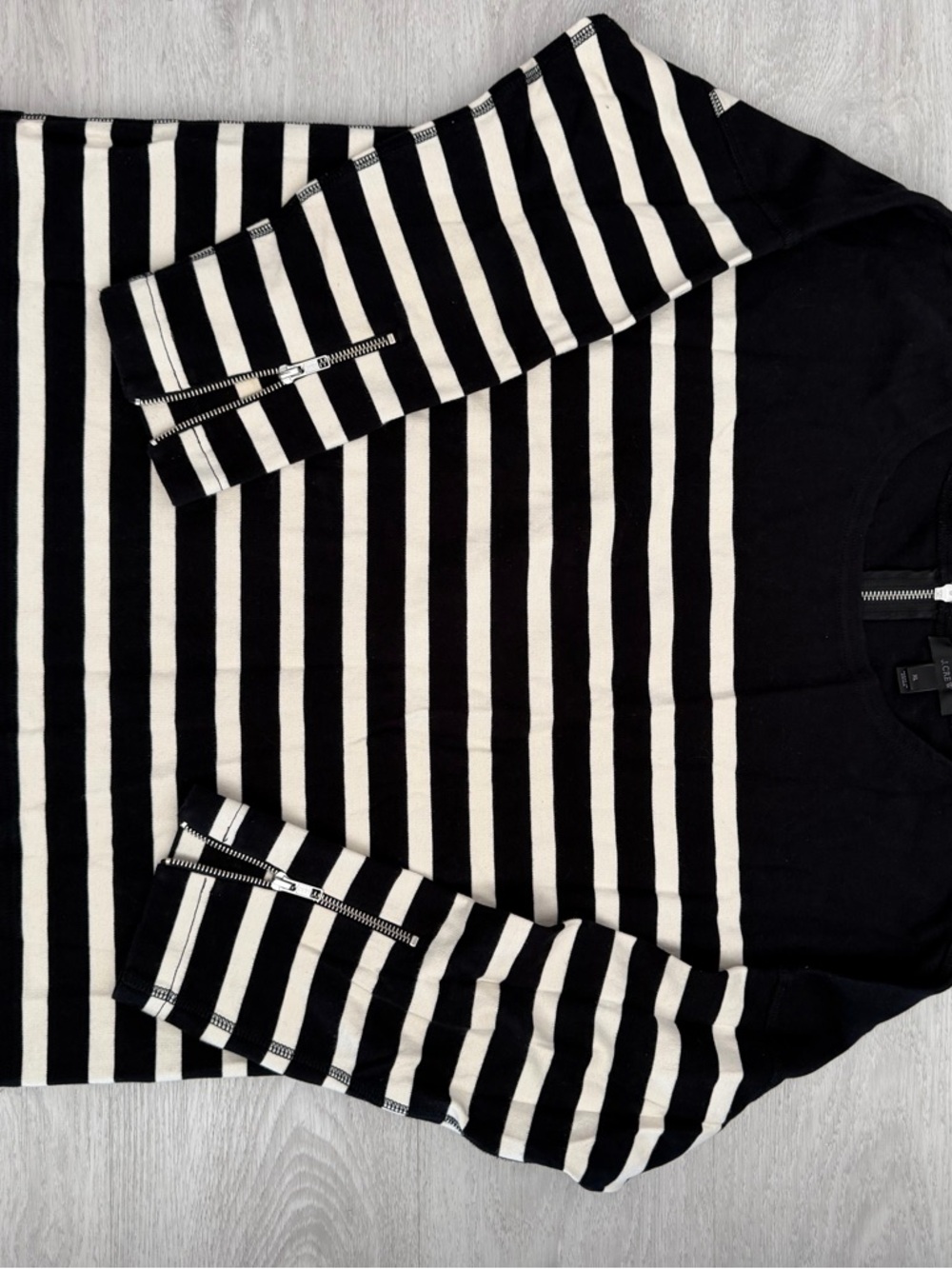 J. Crew Black and White Striped Sweater with Zip Cuffs